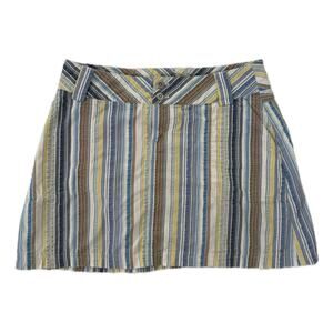 Patagonia W's Netty Pockets A-Line Skirt Striped Seersucker Blue/Cream/Green- 10